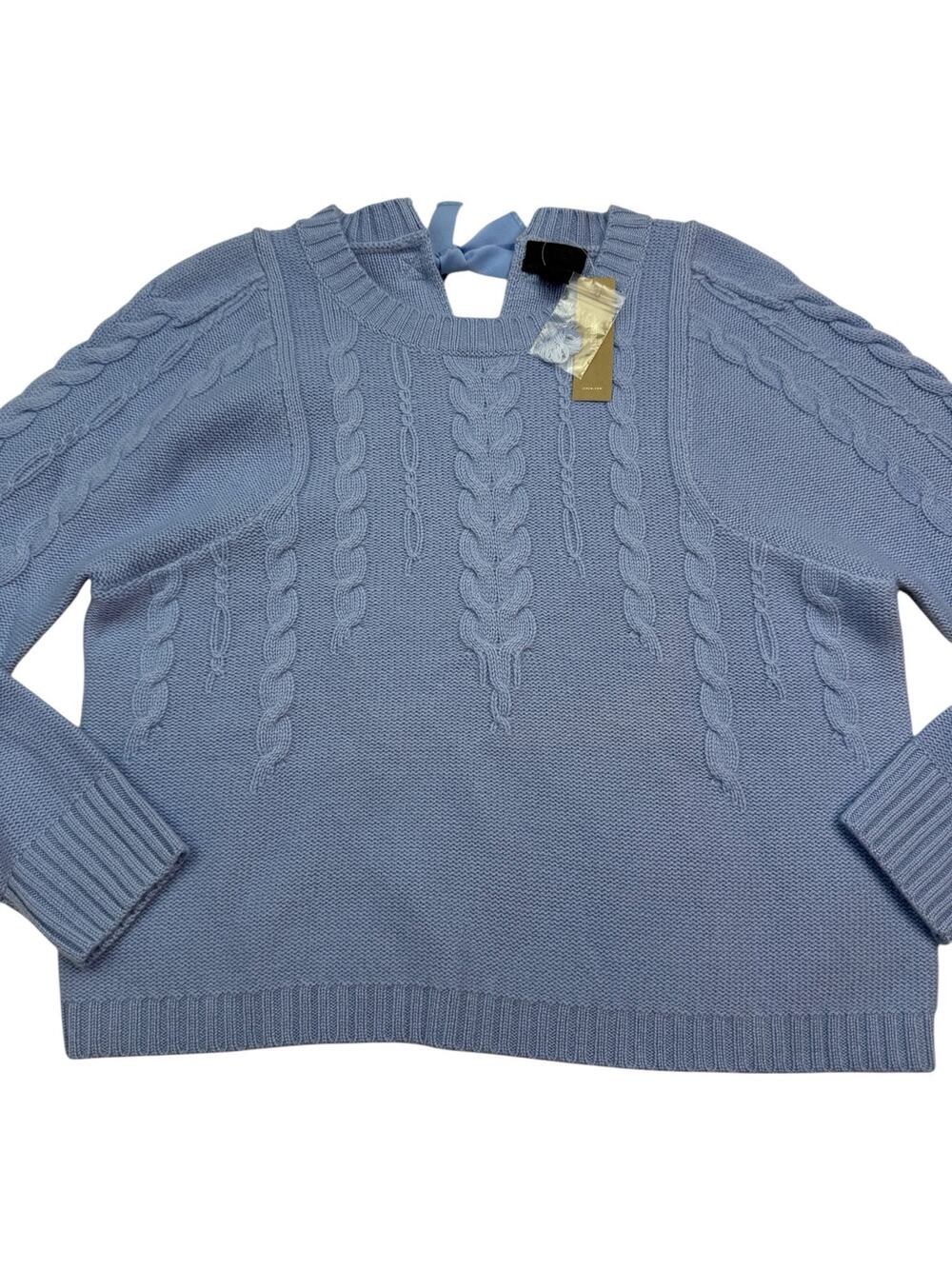 J.Crew Collection‎ Italian Cashmere Tie Neck Cable Sweater Blue Size S NWT
